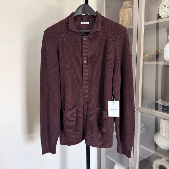 3sixteen Pima Cotton Brown Rib-Knit Collared Cardigan Sweater XXL NEW Button Up